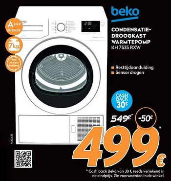 Promoties Beko condensatiedroogkast warmtepomp kh 7535 rxw - Beko - Geldig van 16/11/2020 tot 30/11/2020 bij Krefel