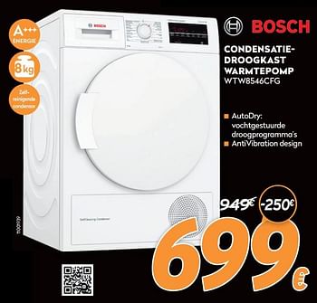 Promoties Bosch condensatiedroogkast warmtepomp wtw8546cfg - Bosch - Geldig van 16/11/2020 tot 30/11/2020 bij Krefel