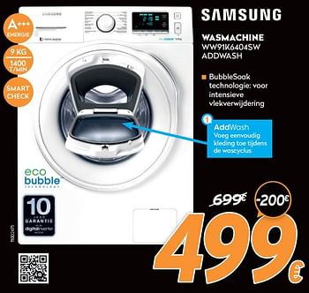 Promoties Samsung wasmachine ww91k6404sw addwash - Samsung - Geldig van 16/11/2020 tot 30/11/2020 bij Krefel