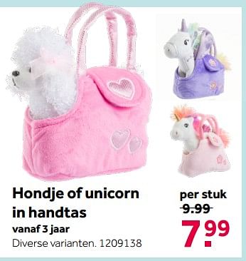 wraak Mevrouw bagage Huismerk - Intertoys Hondje of unicorn in handtas - Promotie bij Intertoys