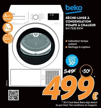Promotions Beko sèche-linge à condensation avec pompe à chaleur kh 7535 rxw - Beko - Valide de 16/11/2020 à 30/11/2020 chez Krefel