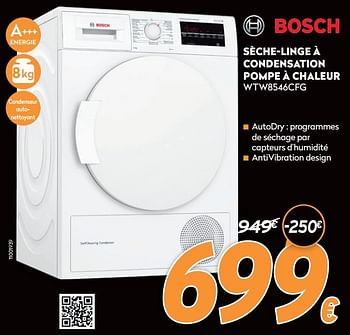 Promoties Bosch sèche-linge à condensation avec pompe à chaleur wtw8546cfg - Bosch - Geldig van 16/11/2020 tot 30/11/2020 bij Krefel
