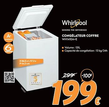 Promotions Whirlpoool congélateur coffre wh1410a+e - Whirlpool - Valide de 16/11/2020 à 30/11/2020 chez Krefel