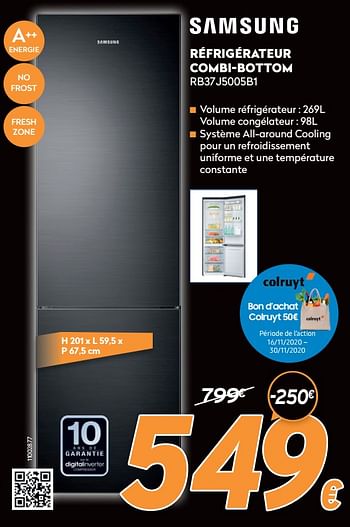 Promotions Samsung réfrigérateur combi-bottom rb37j5005b1 - Samsung - Valide de 16/11/2020 à 30/11/2020 chez Krefel