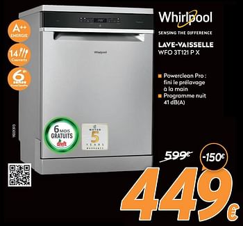 Promotions Whirlpool lave-vaisselle wf0 3t121 p x powerclean pro - Whirlpool - Valide de 16/11/2020 à 30/11/2020 chez Krefel