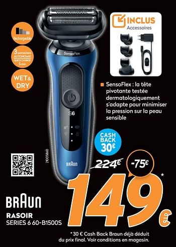 Promotions Braun rasoir series 6 60-b1500s - Braun - Valide de 16/11/2020 à 30/11/2020 chez Krefel