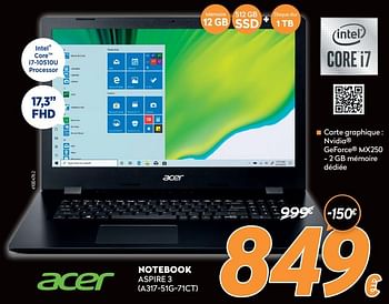 Promotions Acer notebook aspire 3 (a317-51g-71ct) - Acer - Valide de 16/11/2020 à 30/11/2020 chez Krefel