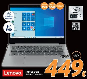Promotions Lenovo notebook ideapad 3 14iil05 - Lenovo - Valide de 16/11/2020 à 30/11/2020 chez Krefel