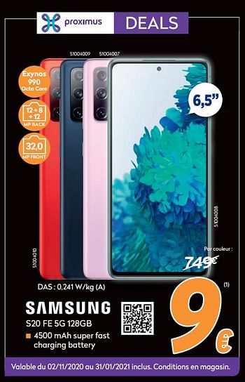 Promotions Samsung s20 fe 5g 128gb - Samsung - Valide de 16/11/2020 à 30/11/2020 chez Krefel