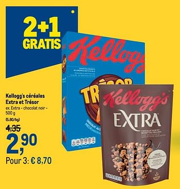 Promotions Kellogg`s céréales extra et trésor extra - chocolat noir - Kellogg's - Valide de 18/11/2020 à 01/12/2020 chez Makro