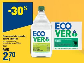 Promotions Liquide vaisselle - citron + aloe vera - Ecover - Valide de 18/11/2020 à 01/12/2020 chez Makro