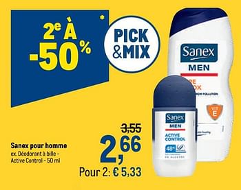 Promotions Sanex pour homme déodorant à bille - active control - Sanex - Valide de 18/11/2020 à 01/12/2020 chez Makro