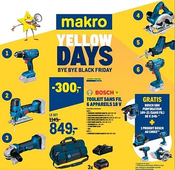 Promotions Bosch toolkit sans fil 6 appareils 18 v - Bosch - Valide de 18/11/2020 à 01/12/2020 chez Makro