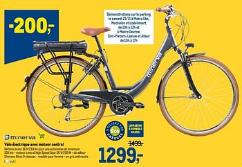 Promotions Minerva vélo électrique avec moteur central - Minerva - Valide de 18/11/2020 à 01/12/2020 chez Makro