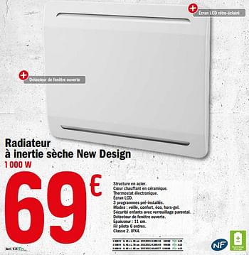 Promotions Radiateur à inertie sèche new design - Produit Maison - Brico Depot - Valide de 06/11/2020 à 19/11/2020 chez Brico Depot