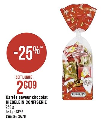 Promotions Carrés saveur chocolat riegelein confiserie - Riegelein - Valide de 09/11/2020 à 22/11/2020 chez Super Casino