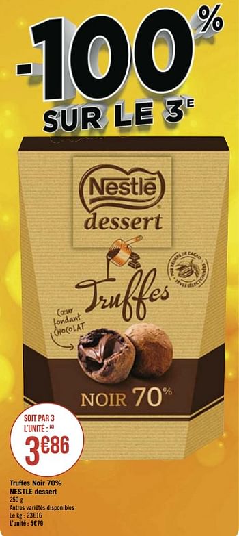 Promoties Truffes noir 70% nestle dessert - Nestlé - Geldig van 09/11/2020 tot 22/11/2020 bij Super Casino