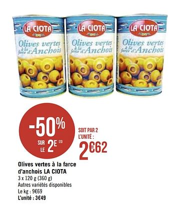 Promotions Olives vertes à la farce d`anchois la ciota - La Ciota - Valide de 09/11/2020 à 22/11/2020 chez Super Casino