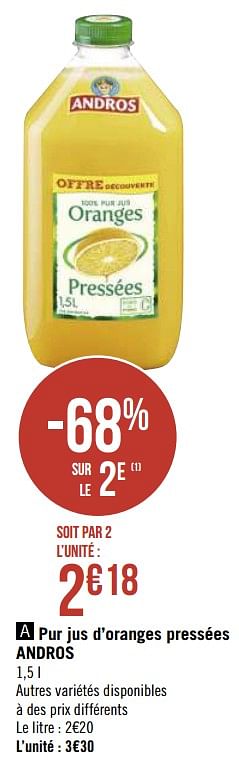 Promotions Pur jus d`oranges pressées andros - Andros - Valide de 09/11/2020 à 22/11/2020 chez Super Casino