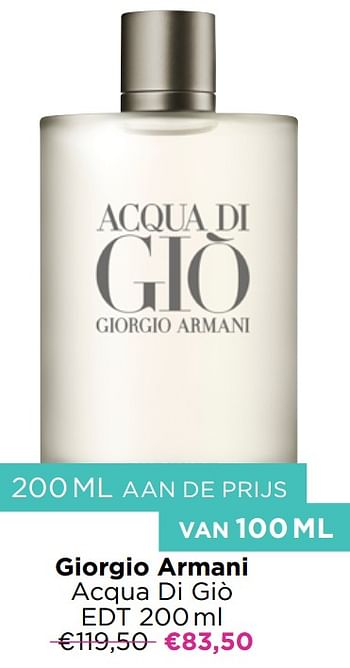 Promoties Giorgio armani acqua di giò edt - Giorgio Armani - Geldig van 16/11/2020 tot 30/11/2020 bij ICI PARIS XL