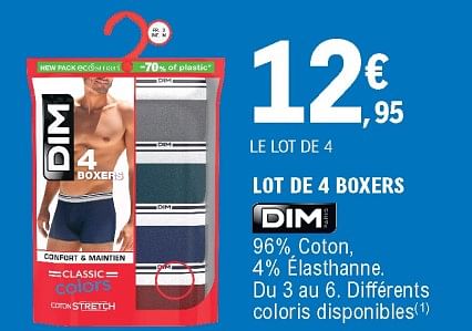 Dim Lot de 4 boxers dim En promotion chez E.Leclerc