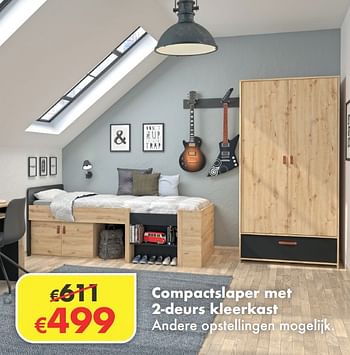Promoties Compactslaper met 2-deurs kleerkast - Huismerk - O & O Trendy Wonen - Geldig van 16/11/2020 tot 07/12/2020 bij O & O Trendy Wonen