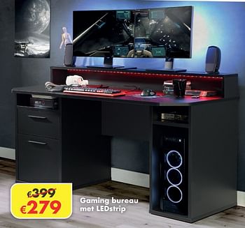 Promoties Gaming bureau met ledstrip - Huismerk - O & O Trendy Wonen - Geldig van 16/11/2020 tot 07/12/2020 bij O & O Trendy Wonen