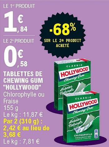 Chewing gum Tablettes Hollywood chlorophylle 20 paquets