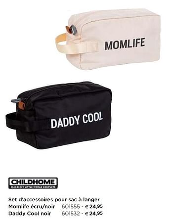 Promotions Set d`accessoires pour sac à langer momlife écru-noir - Childhome - Valide de 10/11/2020 à 31/12/2020 chez Dreambaby