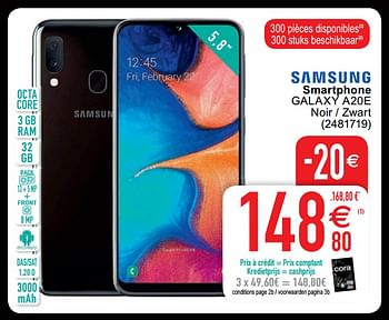 Promotions Samsung smartphone galaxy a20e - Samsung - Valide de 24/11/2020 à 30/11/2020 chez Cora