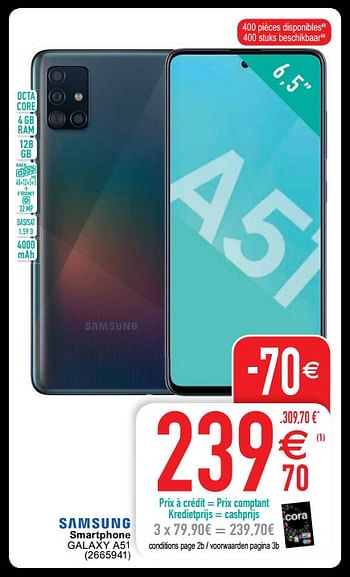 Promoties Samsung smartphone galaxy a51 - Samsung - Geldig van 24/11/2020 tot 30/11/2020 bij Cora