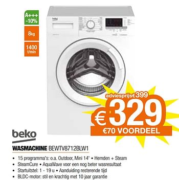 Promoties Beko wasmachine bewtv8712blw1 - Beko - Geldig van 20/11/2020 tot 30/11/2020 bij Expert