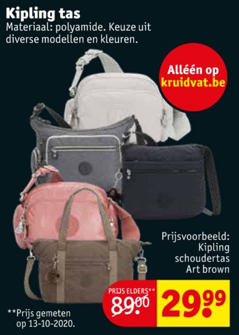 Kipling Kipling schoudertas art brown Promotie bij Kruidvat