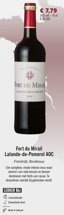 Promoties Fort du mirail lalande-de-pomerol aoc - Rode wijnen - Geldig van 24/11/2020 tot 31/12/2020 bij Lidl