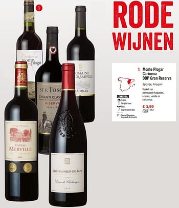 Promoties Monte plogar carinena dop gran reserva - Rode wijnen - Geldig van 24/11/2020 tot 31/12/2020 bij Lidl