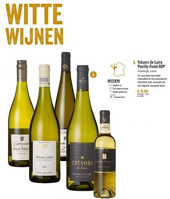 Promoties Trésors de loire pouilly-fumé aop - Witte wijnen - Geldig van 24/11/2020 tot 31/12/2020 bij Lidl