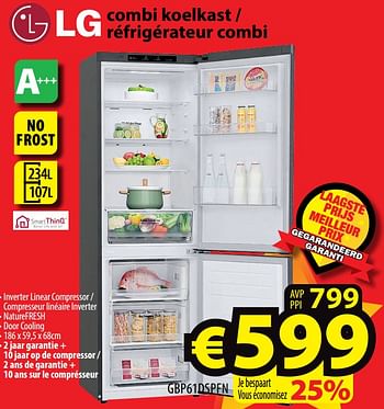 Promotions Lg combi koelkast - réfrigérateur combi gbp61dspfn - LG - Valide de 24/11/2020 à 06/12/2020 chez ElectroStock