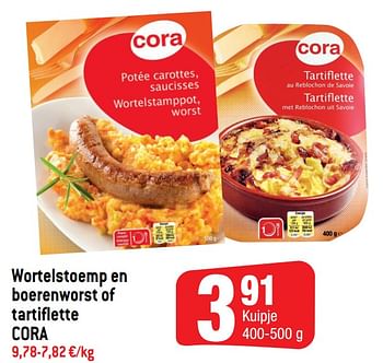 Promotions Wortelstoemp en boerenworst of tartiflette cora - Produit Maison - Smatch - Valide de 25/11/2020 à 01/12/2020 chez Smatch