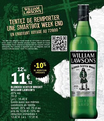 Promoties Blended scotch whisky william lawson`s - William Lawson's - Geldig van 23/11/2020 tot 28/11/2020 bij E.Leclerc