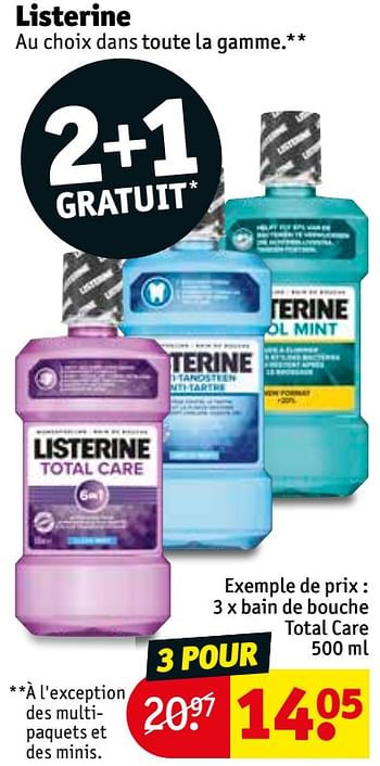 Promotions Bain de bouche total care - Listerine - Valide de 24/11/2020 à 06/12/2020 chez Kruidvat