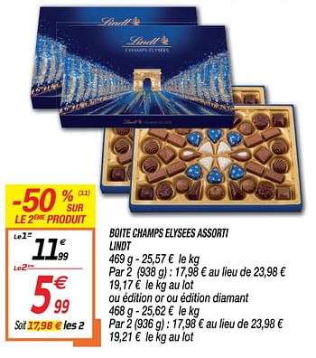 Chocolat Champs-Elysées EDITION OR LINDT : la boite de 468g à Prix