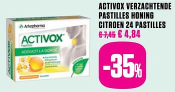 Promoties Activox verzachtende pastilles honing citroen 24 pastilles - Arkopharma - Geldig van 29/11/2020 tot 28/02/2021 bij Medi-Market