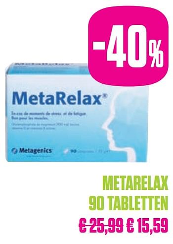 Promoties Metarelax 90 tabletten - Metagenics - Geldig van 29/11/2020 tot 28/02/2021 bij Medi-Market