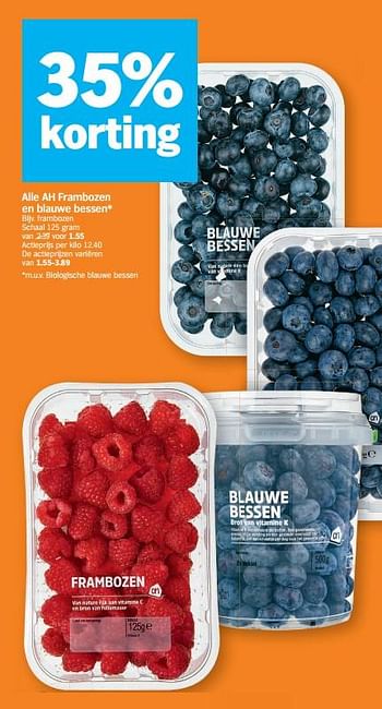 Promotions Alle ah frambozen en blauwe bessen - Produit Maison - Albert Heijn - Valide de 30/11/2020 à 06/12/2020 chez Albert Heijn
