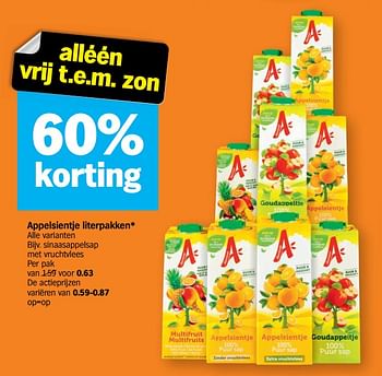 Promotions Appelsientje literpakken sinaasappelsap - Appelsientje - Valide de 30/11/2020 à 06/12/2020 chez Albert Heijn
