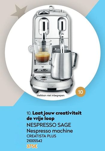 Promoties Nespresso sage nespresso machine creatista plus - Sage - Geldig van 01/12/2020 tot 31/12/2020 bij Krefel