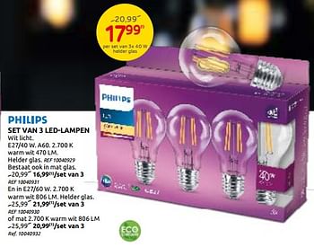 Promoties Philips set van 3 led-lampen - Philips - Geldig van 02/12/2020 tot 28/12/2020 bij BricoPlanit