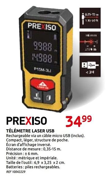 Promotions Prexiso télémetre laser usb - Prexiso - Valide de 02/12/2020 à 28/12/2020 chez BricoPlanit