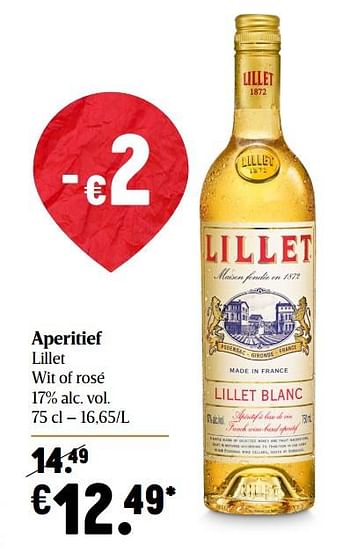 Promoties Aperitief lillet wit of rosé - Lillet - Geldig van 03/12/2020 tot 09/12/2020 bij Delhaize
