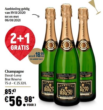 Promotions Champagne duval-leroy brut réserve - Champagne - Valide de 03/12/2020 à 09/12/2020 chez Delhaize